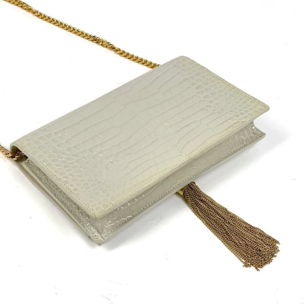 Saint Laurent Kate Chain Wallet Clutch Tassel Shoulder Bag Leather Beige - Picture 2 of 11